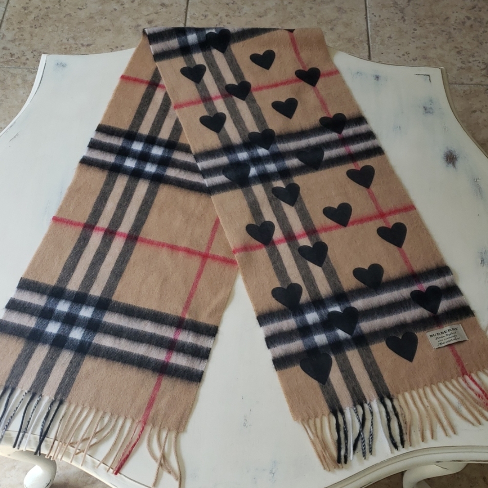 Burberry limited edition black hearts cashmere scarf.
